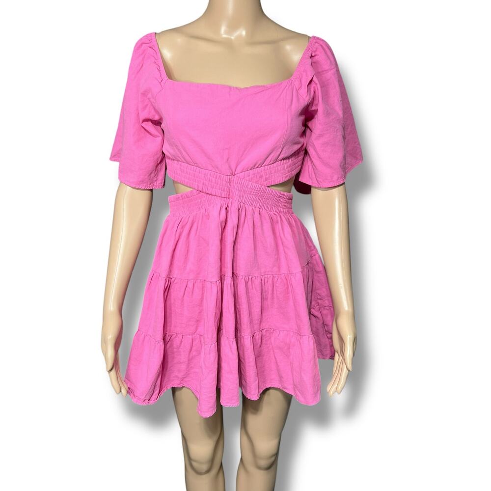 Shy Velvet Womens Mini Dress Cutout Crossover Waist Square Neck Pink Medium